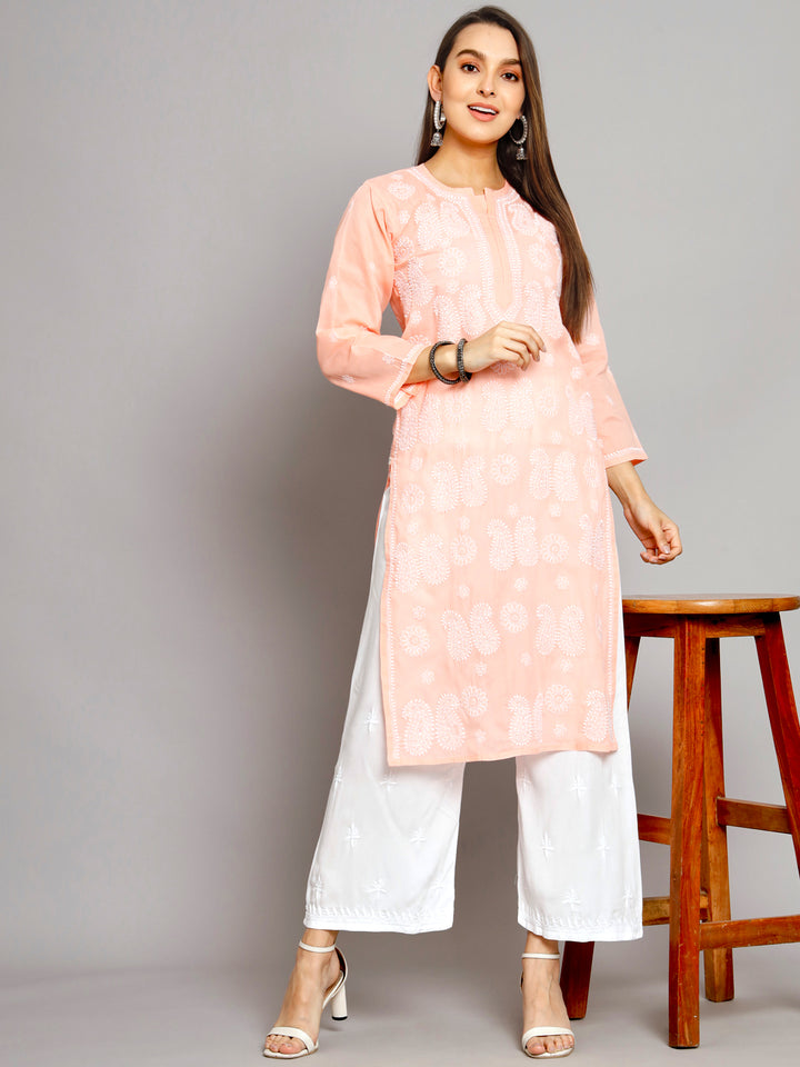 Hand Embroidered Chikankari Cotton Straight Kurta- PC3495