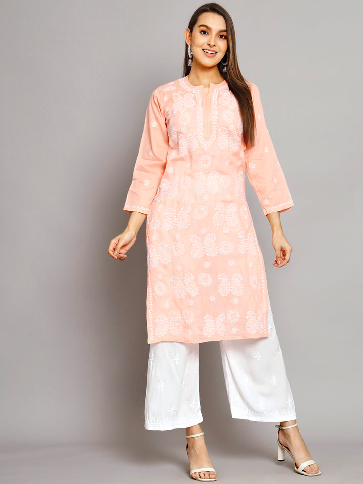 Hand Embroidered Chikankari Cotton Straight Kurta- PC3495