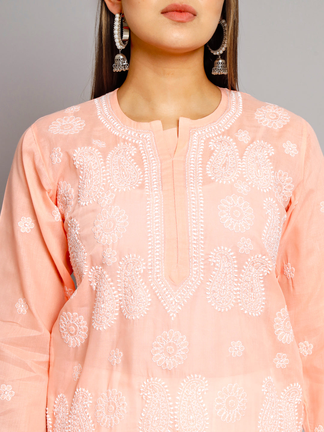 Hand Embroidered Chikankari Cotton Straight Kurta- PC3495