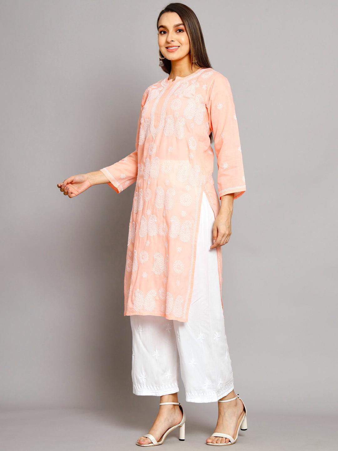 Hand Embroidered Chikankari Cotton Straight Kurta- PC3495