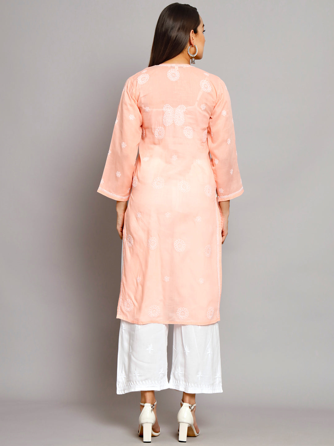 Hand Embroidered Chikankari Cotton Straight Kurta- PC3495