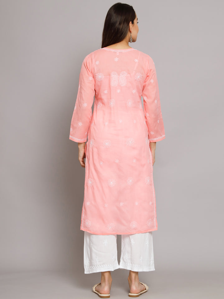 Hand Embroidered Chikankari Cotton Straight Kurta- PC3495