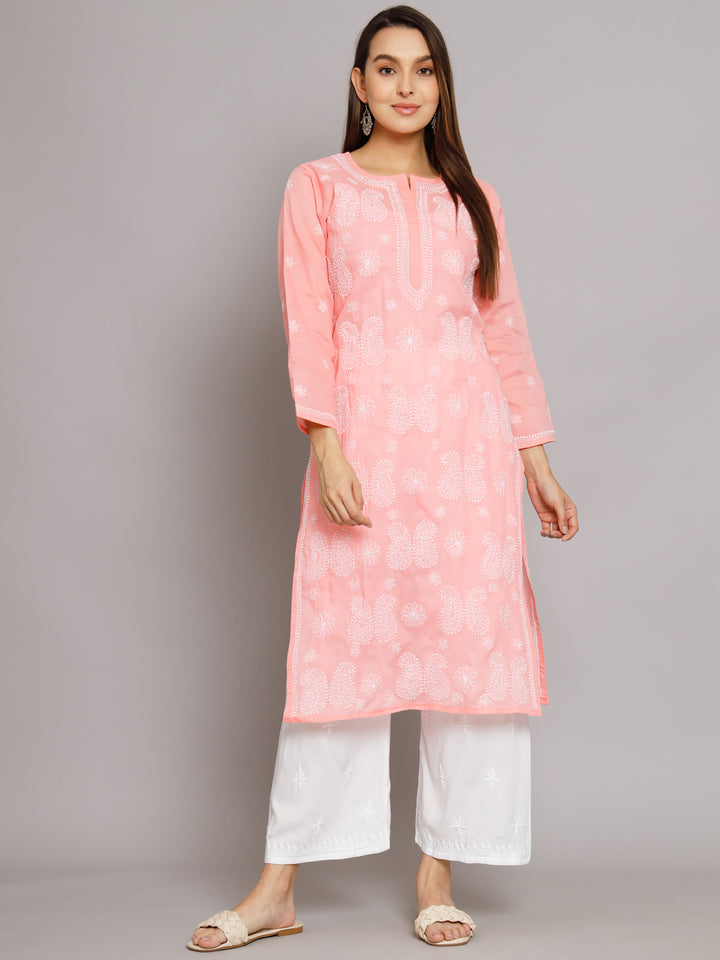 Hand Embroidered Chikankari Cotton Straight Kurta- PC3495