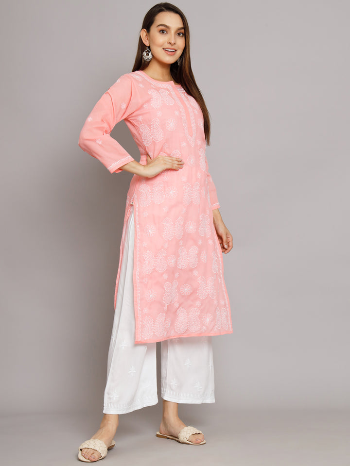 Hand Embroidered Chikankari Cotton Straight Kurta- PC3495