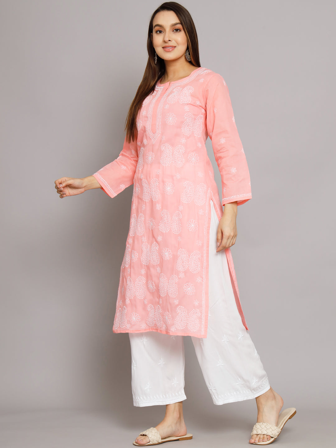 Hand Embroidered Chikankari Cotton Straight Kurta- PC3495