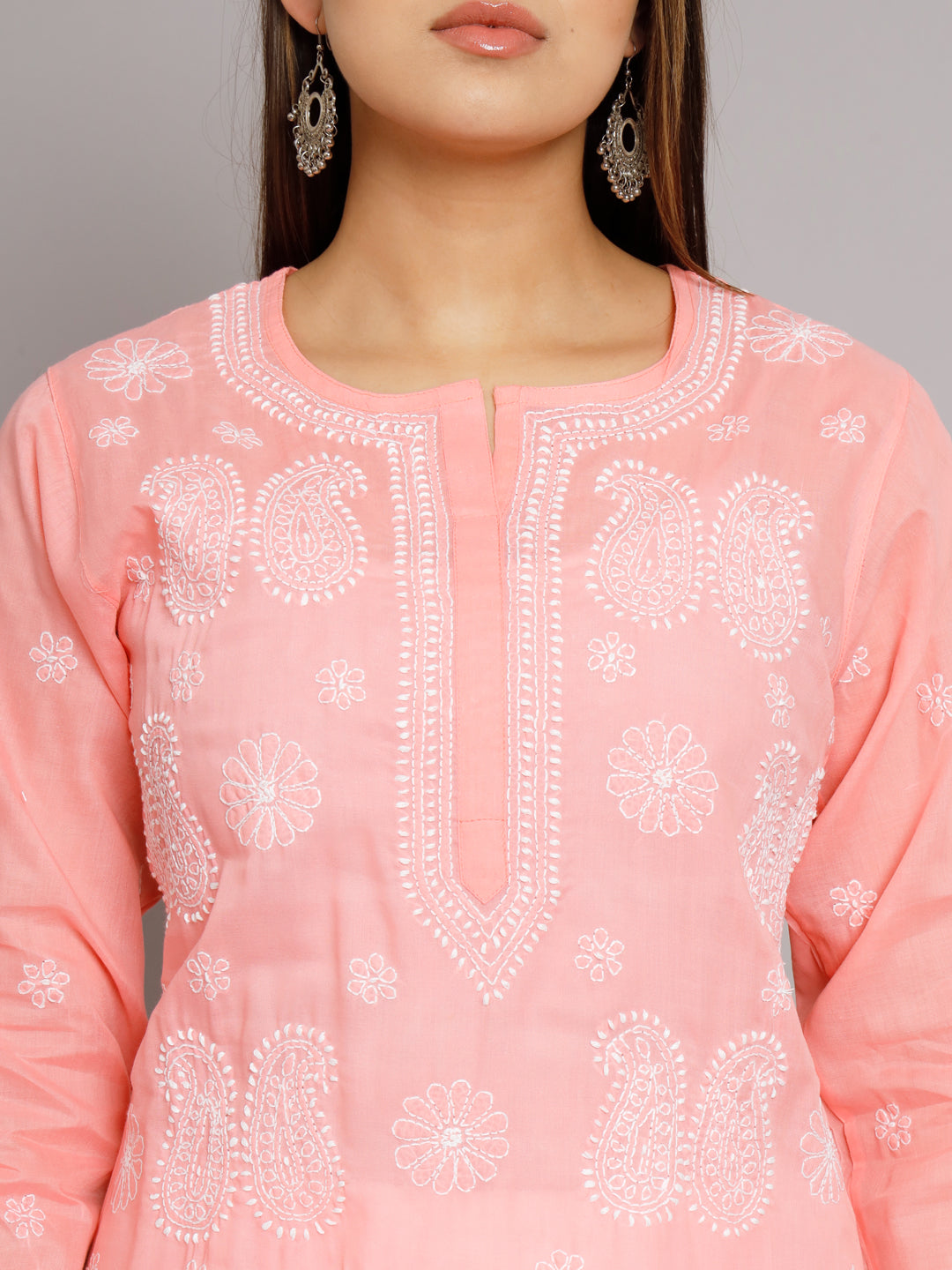 Hand Embroidered Chikankari Cotton Straight Kurta- PC3495