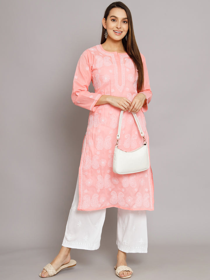 Hand Embroidered Chikankari Cotton Straight Kurta- PC3495