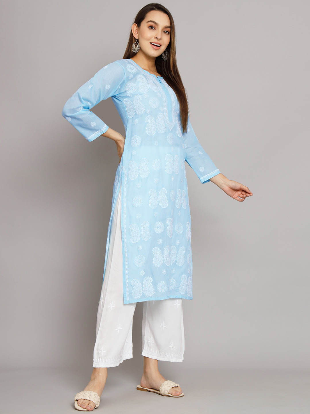 Hand Embroidered Chikankari Cotton Straight Kurta- PC3495