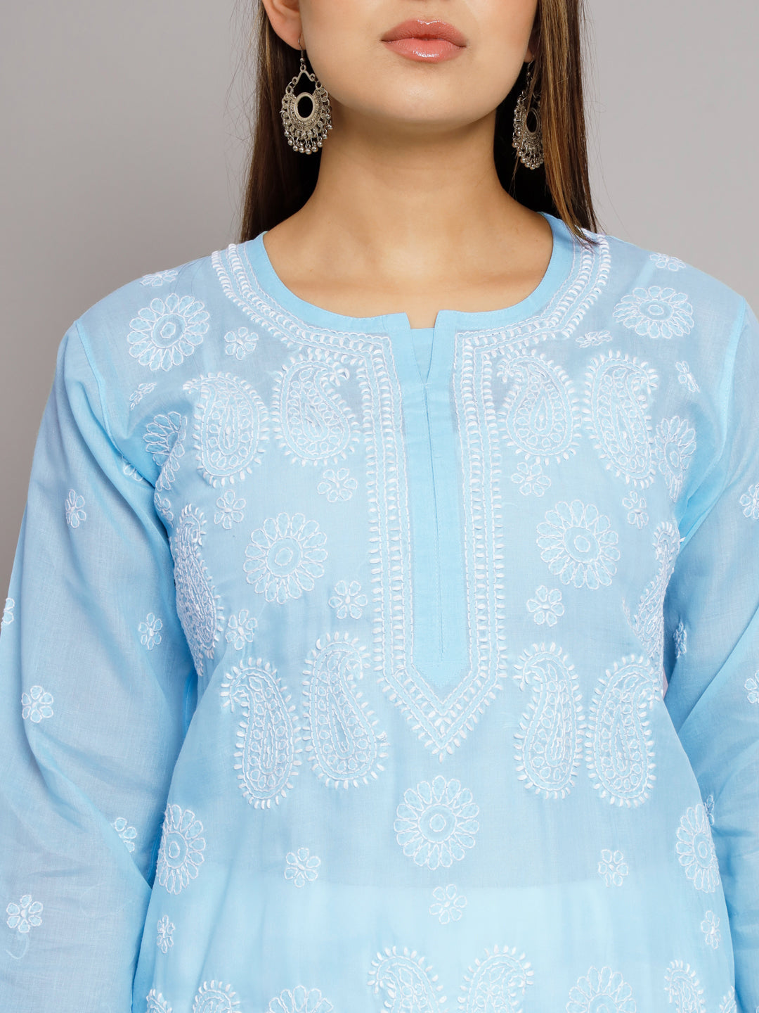 Hand Embroidered Chikankari Cotton Straight Kurta- PC3495