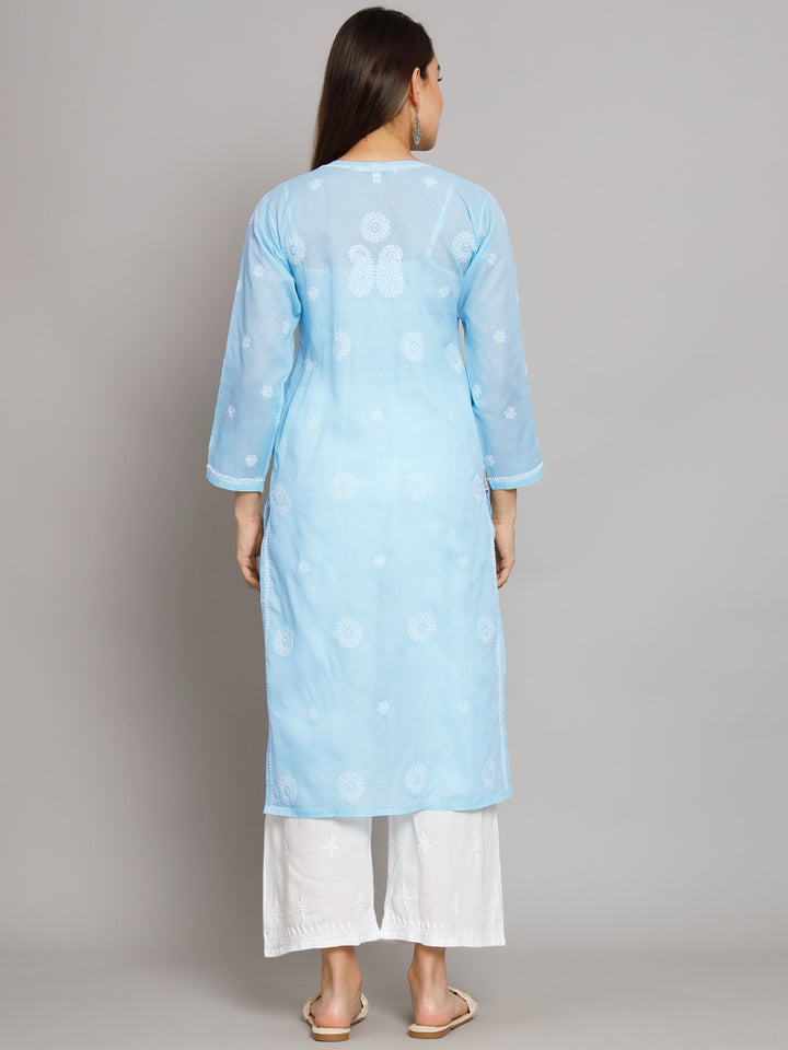 Hand Embroidered Chikankari Cotton Straight Kurta- PC3495