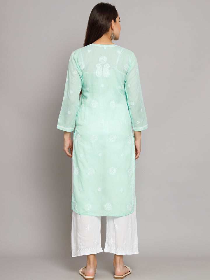 Hand Embroidered Chikankari Cotton Straight Kurta- PC3495