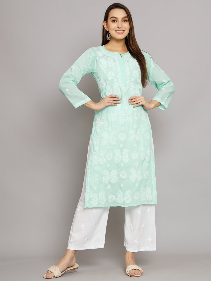 Hand Embroidered Chikankari Cotton Straight Kurta- PC3495