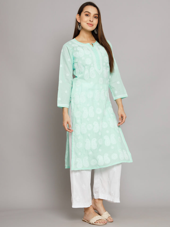 Hand Embroidered Chikankari Cotton Straight Kurta- PC3495