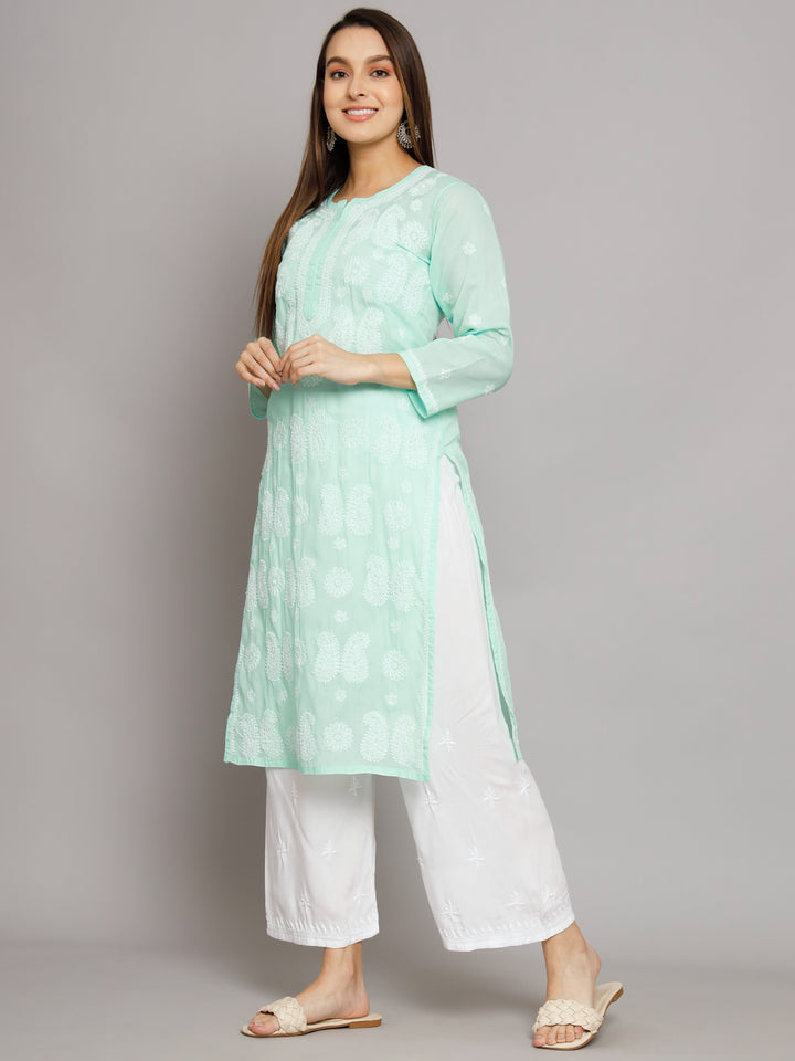 Hand Embroidered Chikankari Cotton Straight Kurta- PC3495