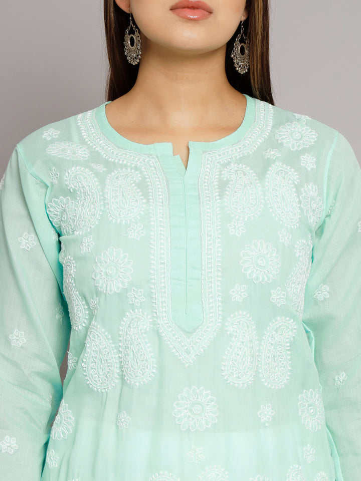 Hand Embroidered Chikankari Cotton Straight Kurta- PC3495