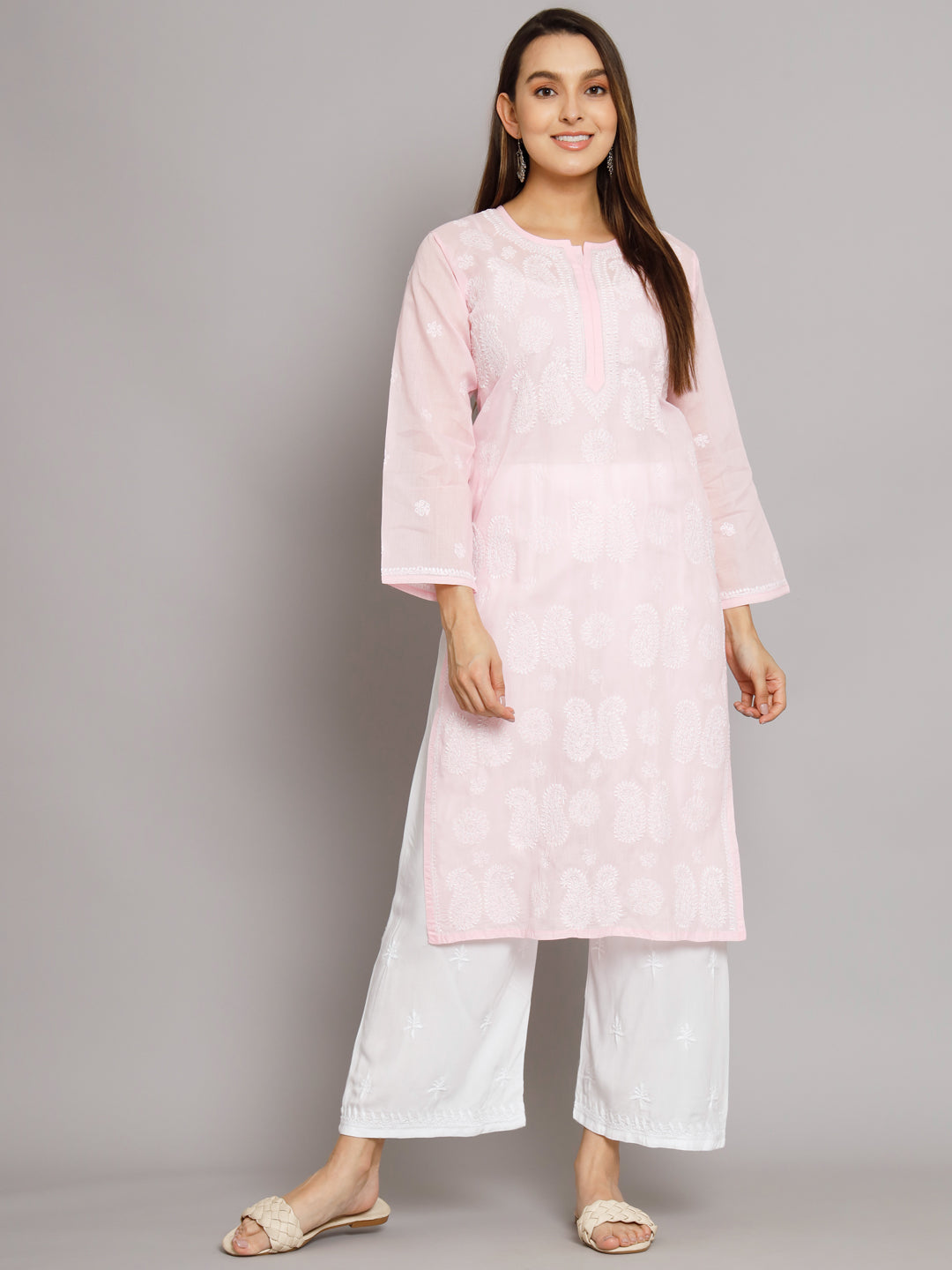 Hand Embroidered Chikankari Cotton Straight Kurta- PC3495