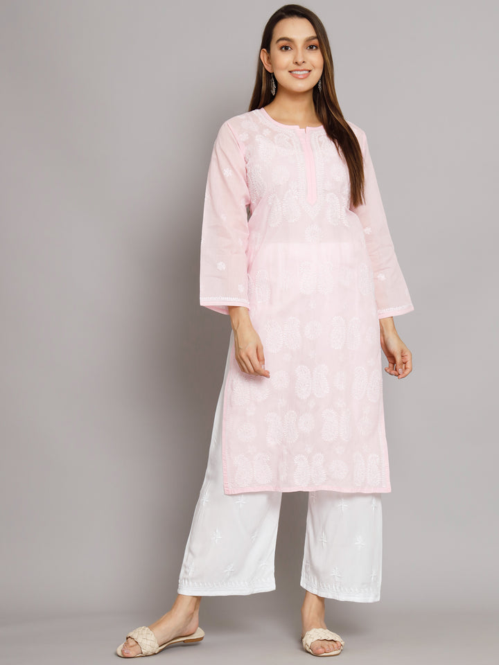 Hand Embroidered Chikankari Cotton Straight Kurta- PC3495