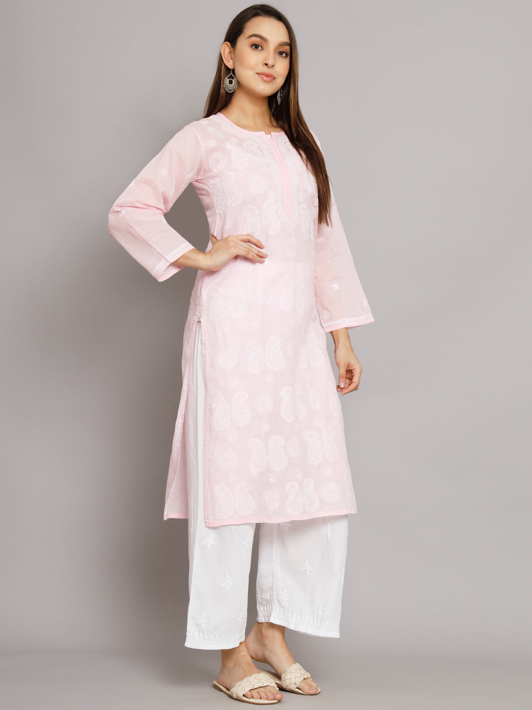 Hand Embroidered Chikankari Cotton Straight Kurta- PC3495