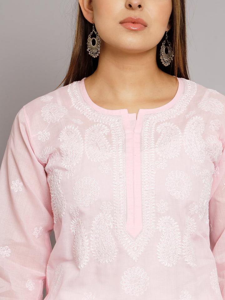 Hand Embroidered Chikankari Cotton Straight Kurta- PC3495