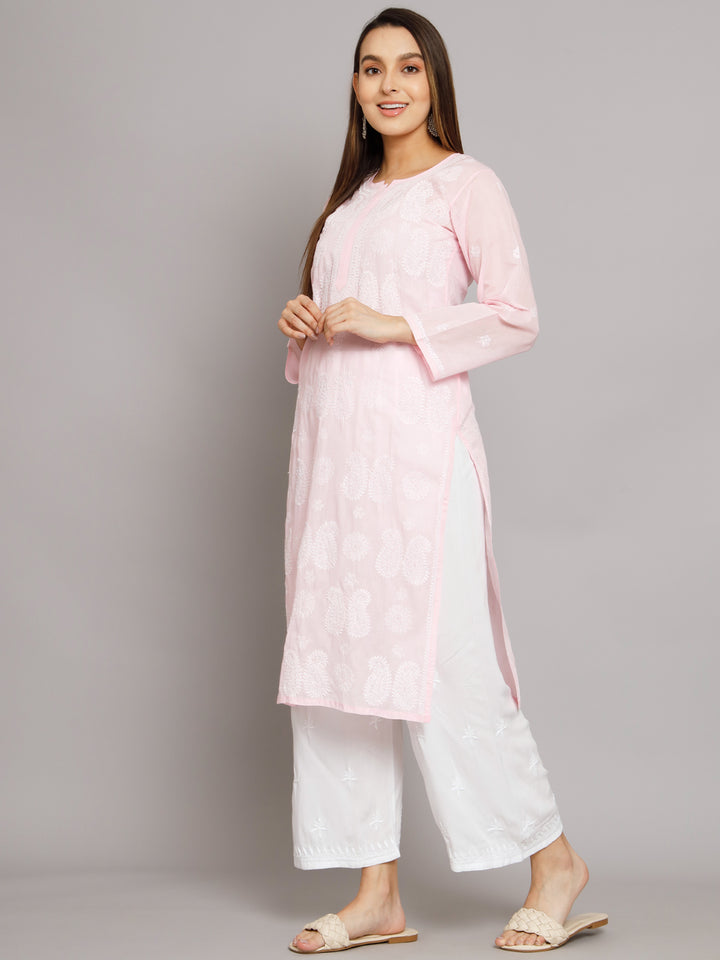 Hand Embroidered Chikankari Cotton Straight Kurta- PC3495