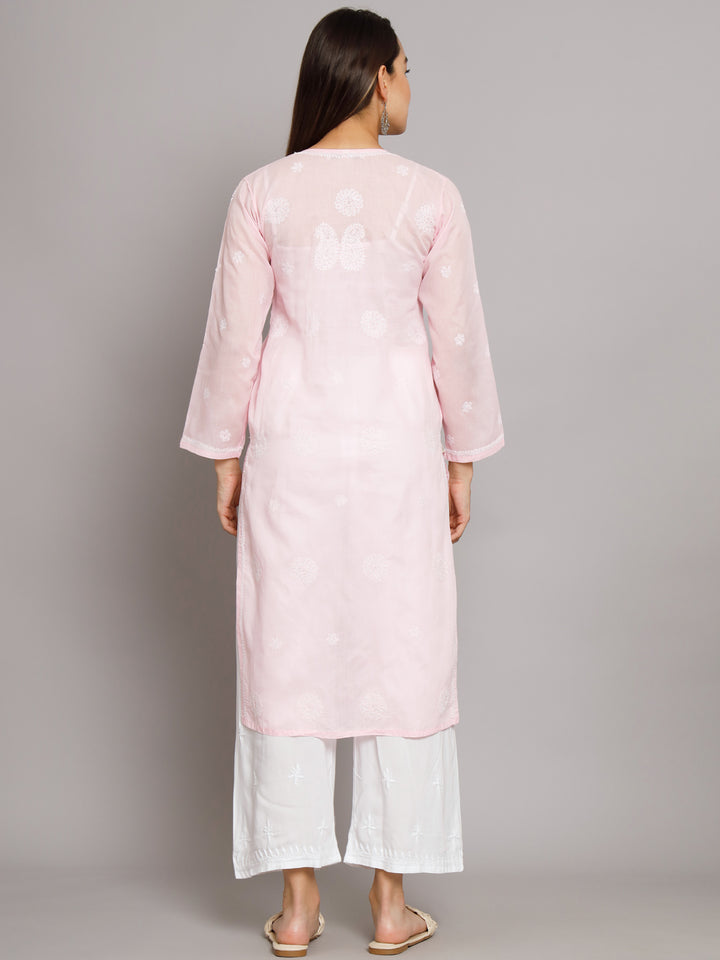 Hand Embroidered Chikankari Cotton Straight Kurta- PC3495