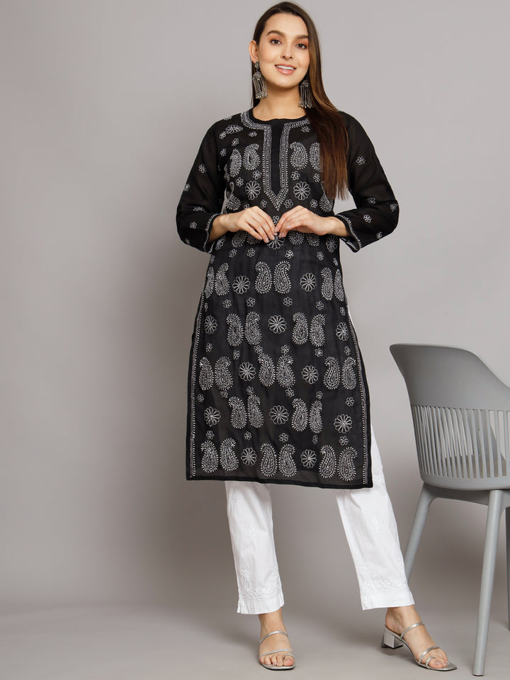 Hand Embroidered Chikankari Cotton Straight Kurta- PC3495