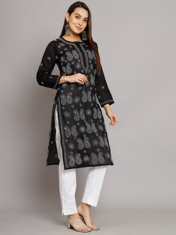 Hand Embroidered Chikankari Cotton Straight Kurta- PC3495