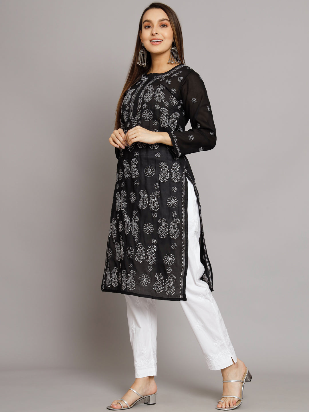 Hand Embroidered Chikankari Cotton Straight Kurta- PC3495