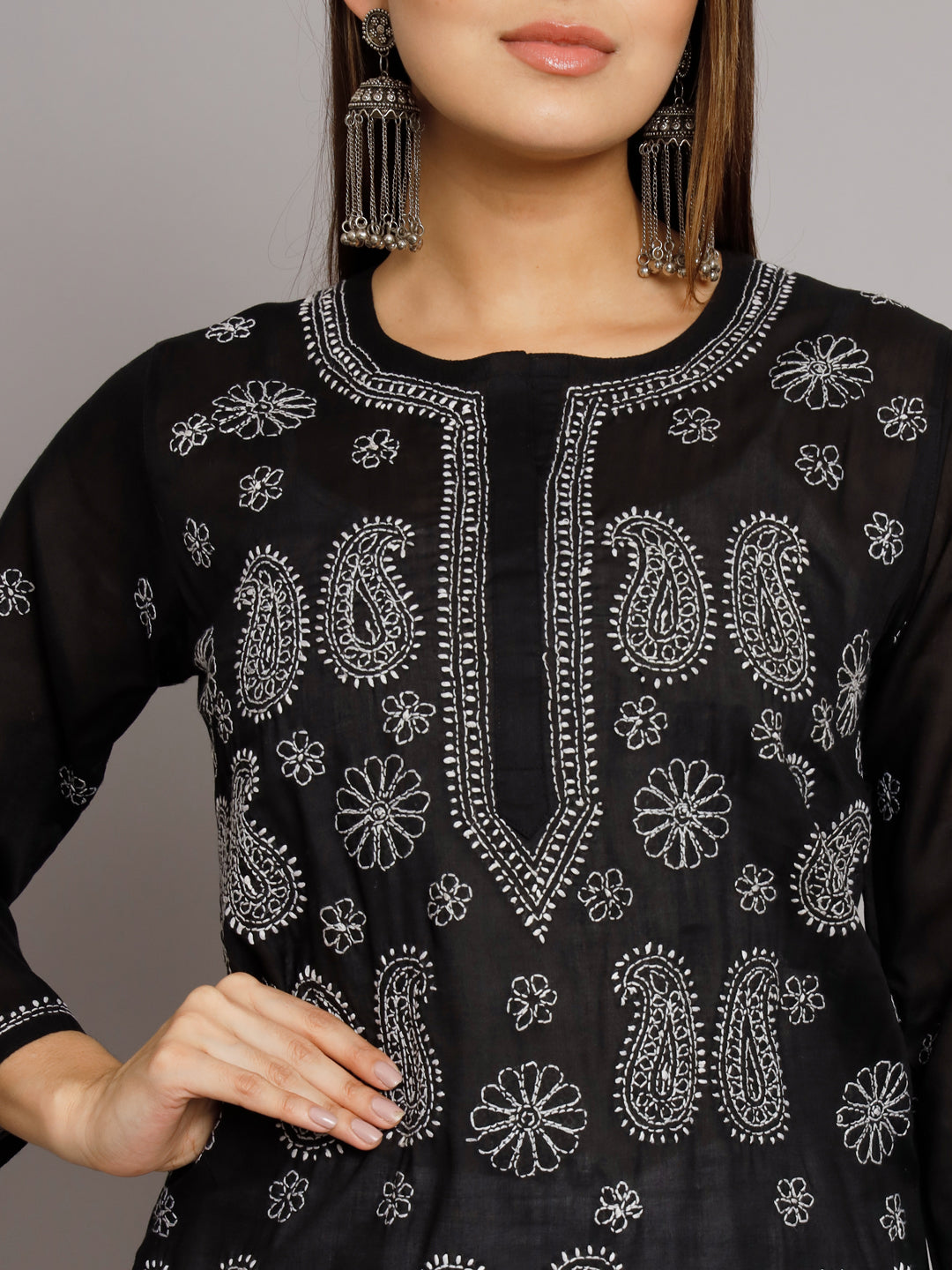 Hand Embroidered Chikankari Cotton Straight Kurta- PC3495