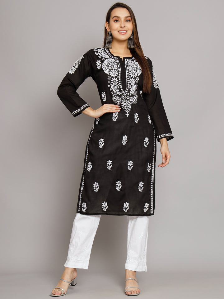 Hand Embroidered Chikankari Cotton Straight Kurta- PC3561