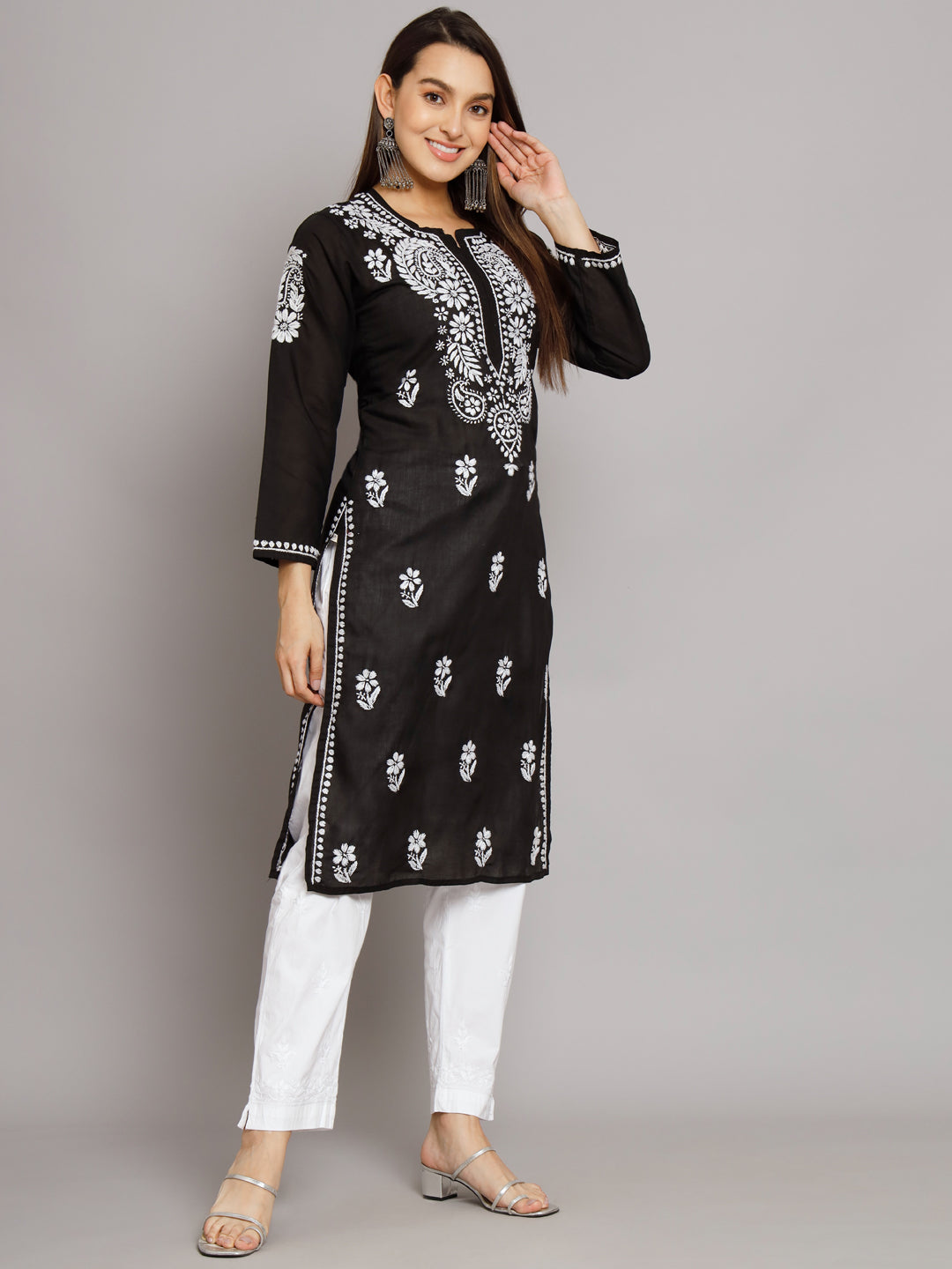 Hand Embroidered Chikankari Cotton Straight Kurta- PC3561