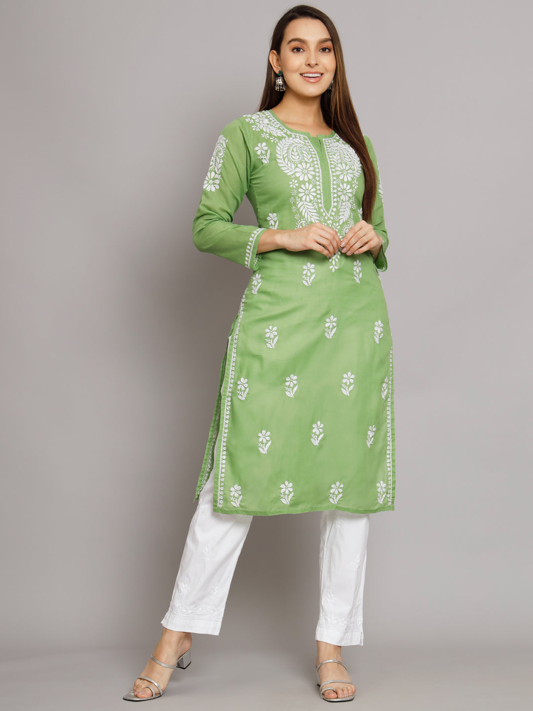 Hand Embroidered Chikankari Cotton Straight Kurta- PC3561