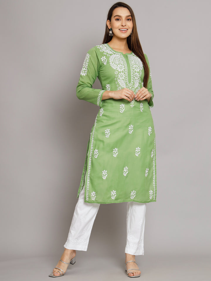 Hand Embroidered Chikankari Cotton Straight Kurta- PC3561