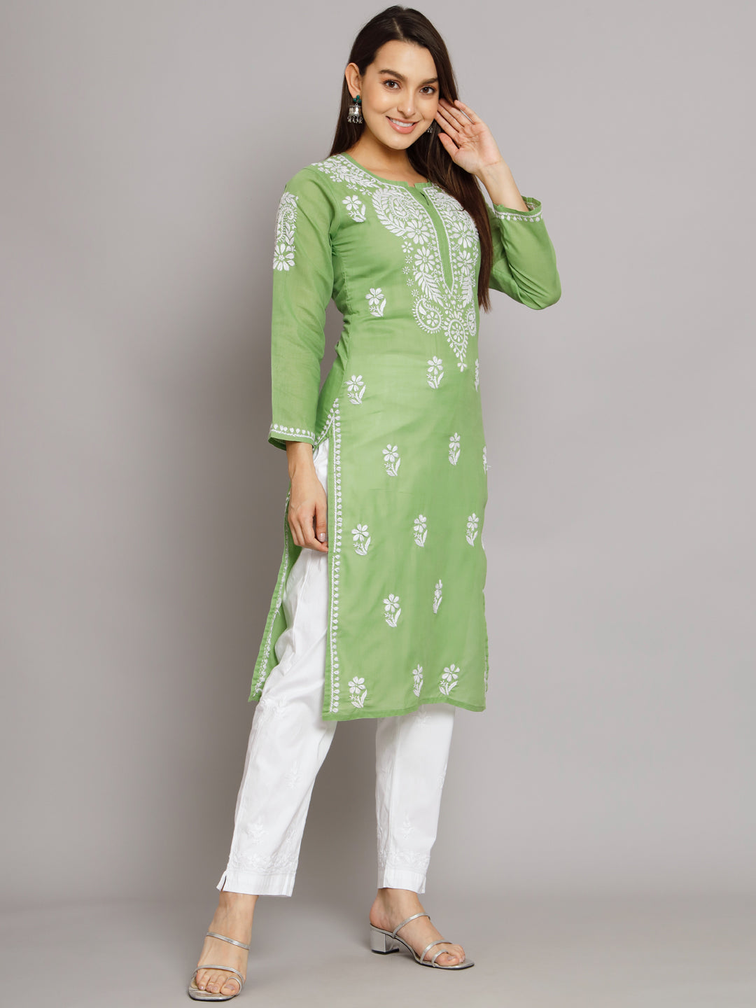 Hand Embroidered Chikankari Cotton Straight Kurta- PC3561