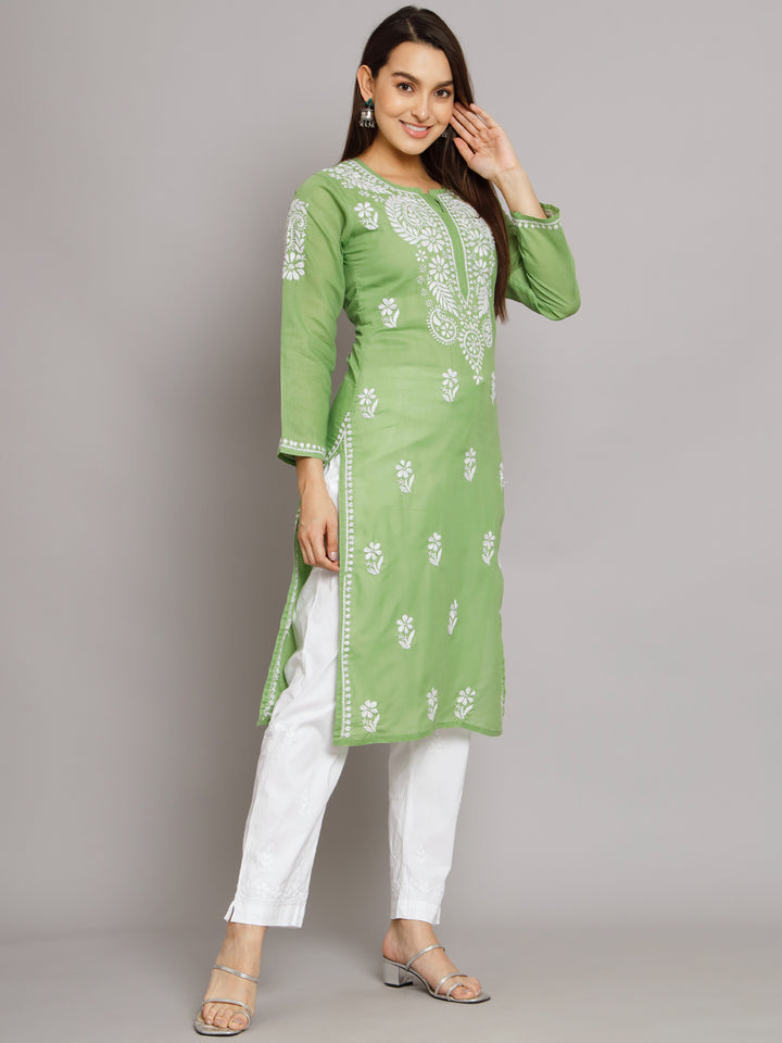 Hand Embroidered Chikankari Cotton Straight Kurta- PC3561