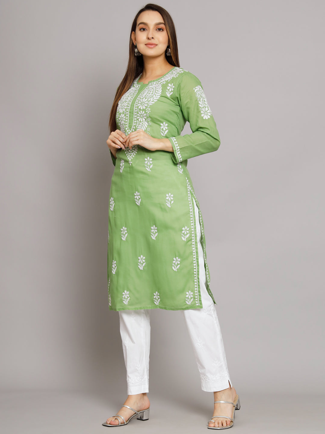 Hand Embroidered Chikankari Cotton Straight Kurta- PC3561