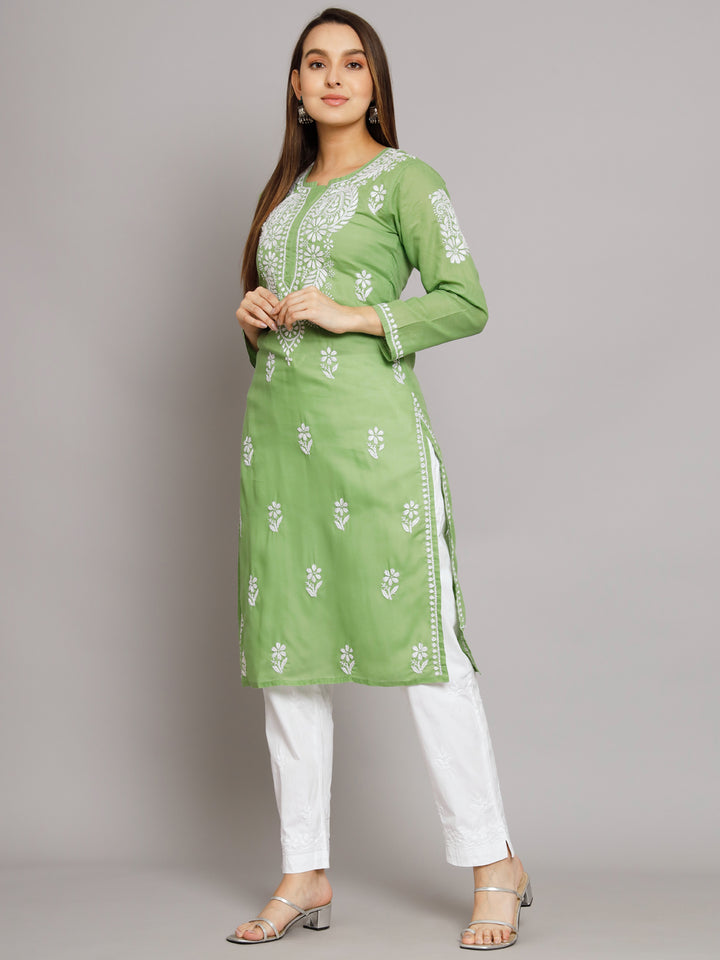 Hand Embroidered Chikankari Cotton Straight Kurta- PC3561