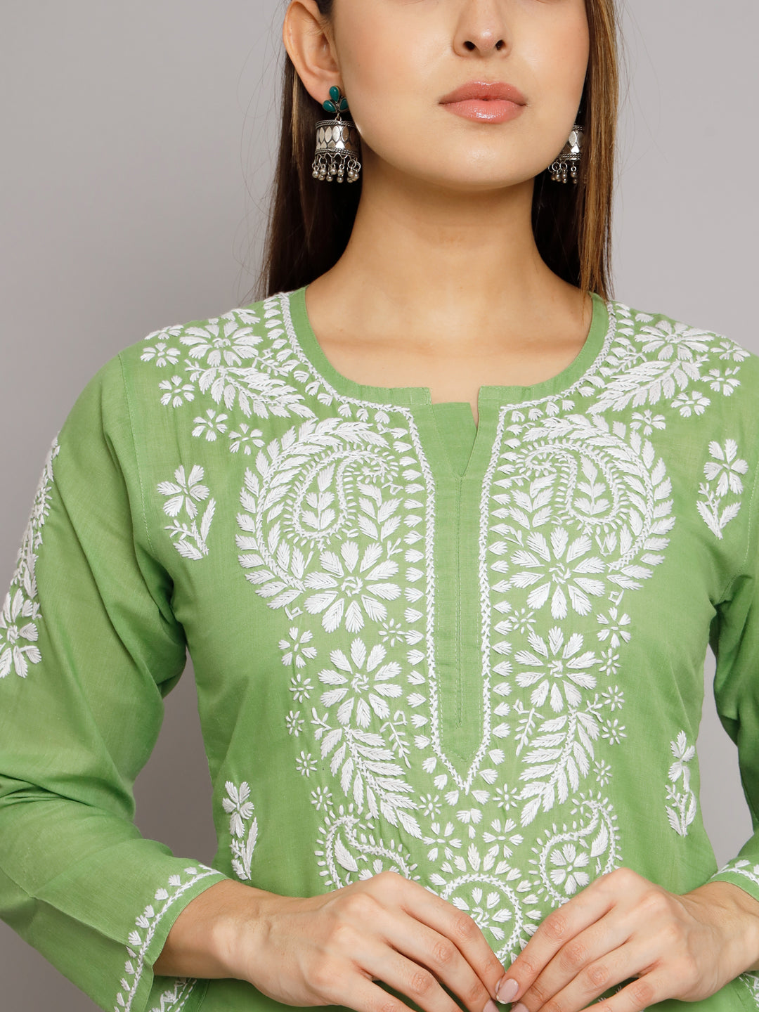 Hand Embroidered Chikankari Cotton Straight Kurta- PC3561