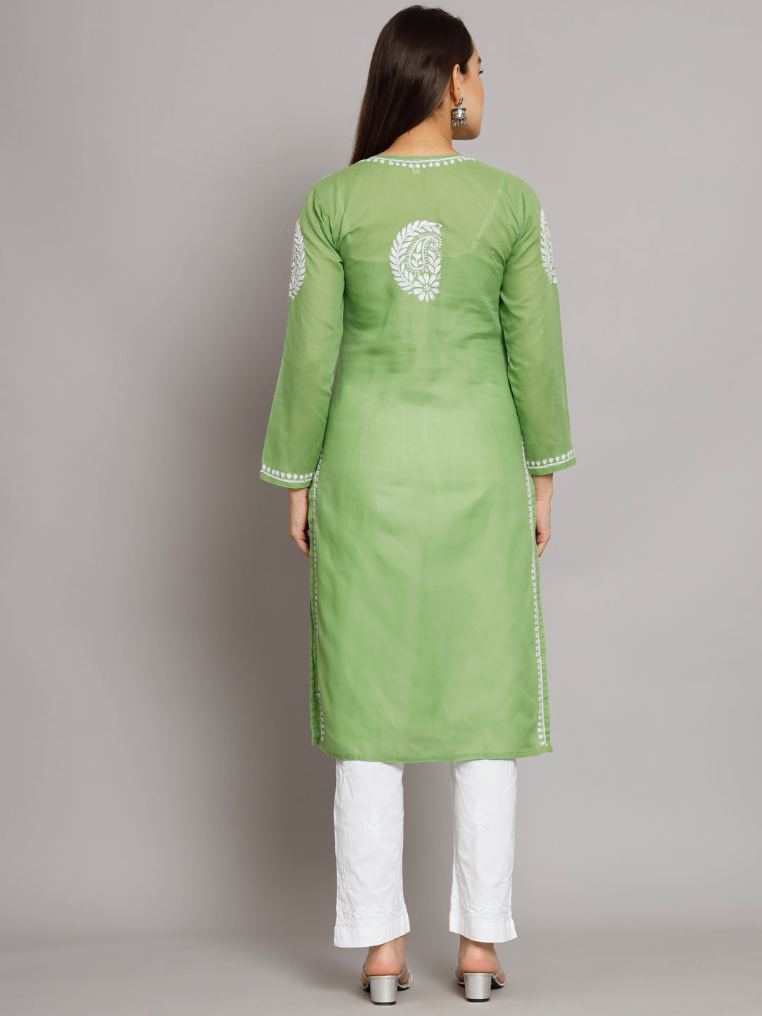 Hand Embroidered Chikankari Cotton Straight Kurta- PC3561