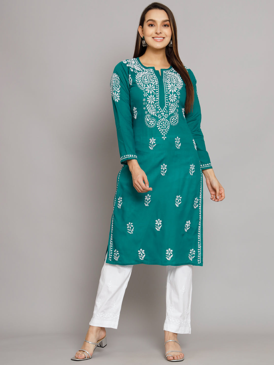 Hand Embroidered Chikankari  Cotton Straight Kurta- PC3561