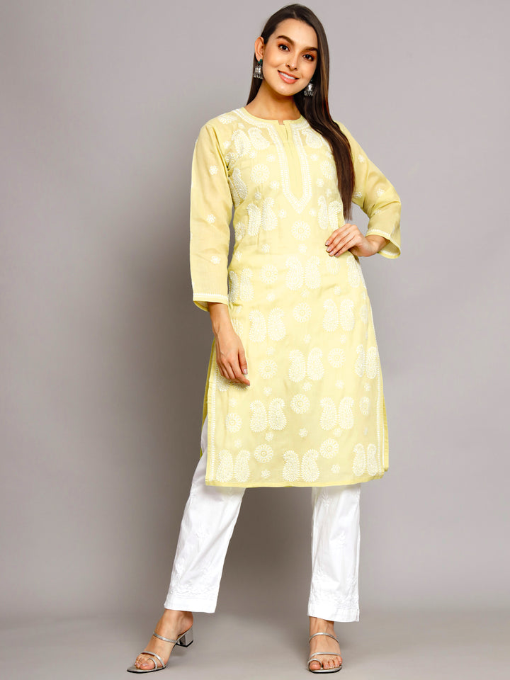 Hand Embroidered Chikankari Cotton Straight Kurta- PC3495