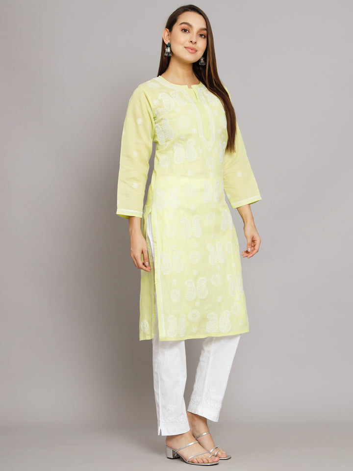 Hand Embroidered Chikankari Cotton Straight Kurta- PC3495