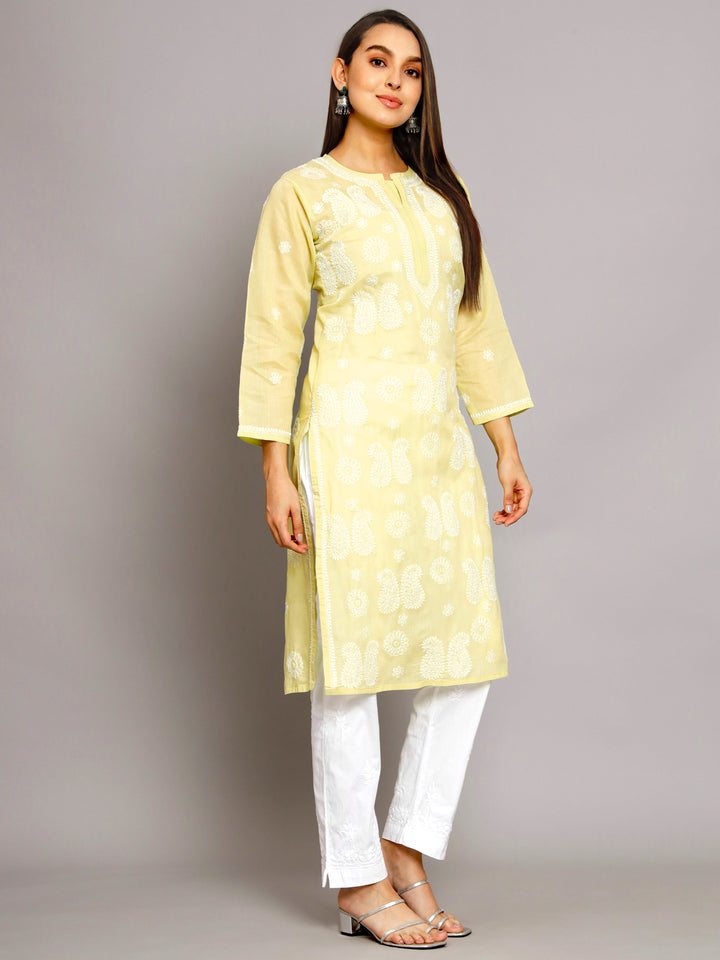 Hand Embroidered Chikankari Cotton Straight Kurta- PC3495