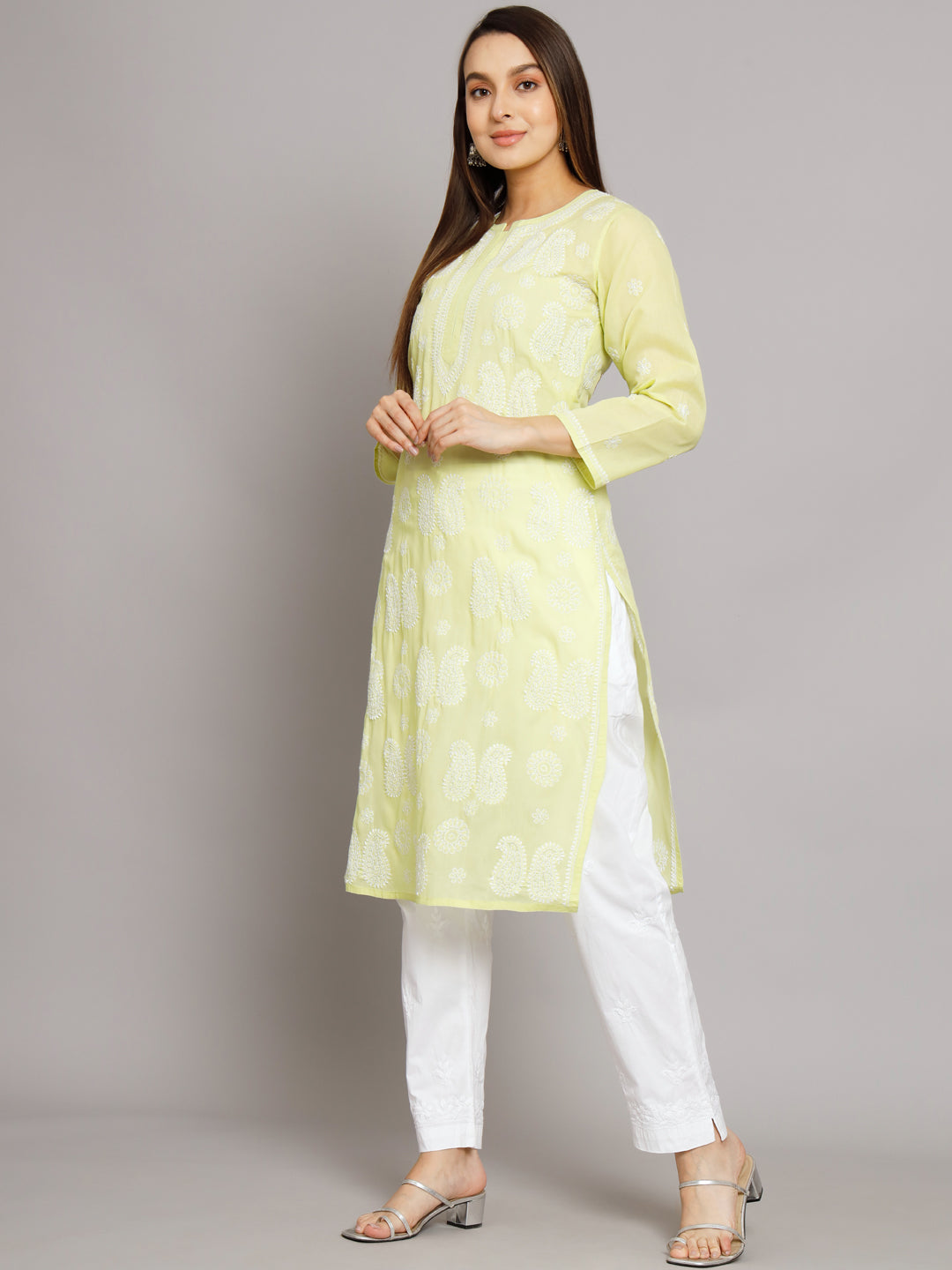 Hand Embroidered Chikankari Cotton Straight Kurta- PC3495