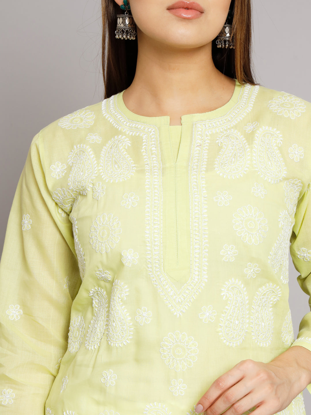 Hand Embroidered Chikankari Cotton Straight Kurta- PC3495