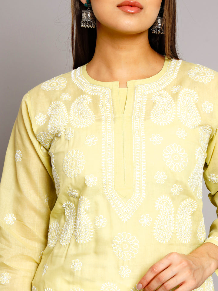 Hand Embroidered Chikankari Cotton Straight Kurta- PC3495