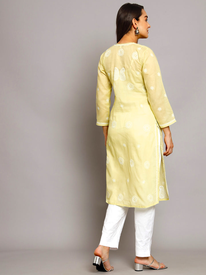 Hand Embroidered Chikankari Cotton Straight Kurta- PC3495