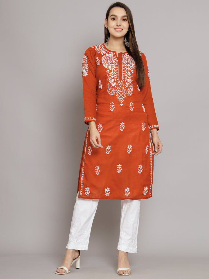 Hand Embroidered Chikankari  Cotton Straight Kurta- PC3561