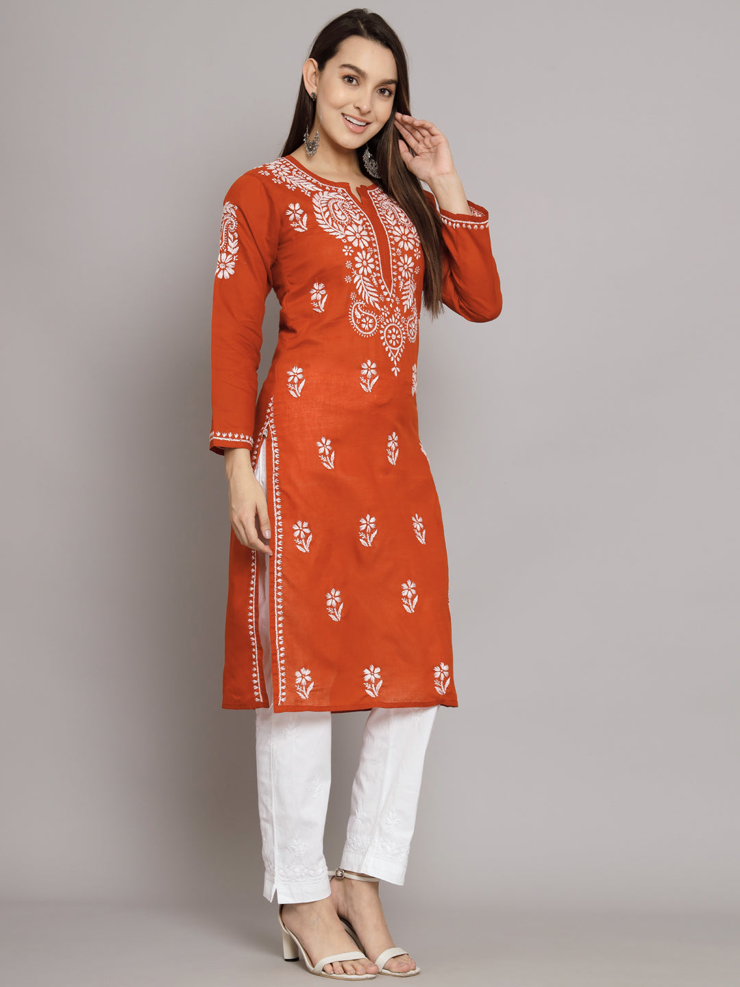 Hand Embroidered Chikankari  Cotton Straight Kurta- PC3561