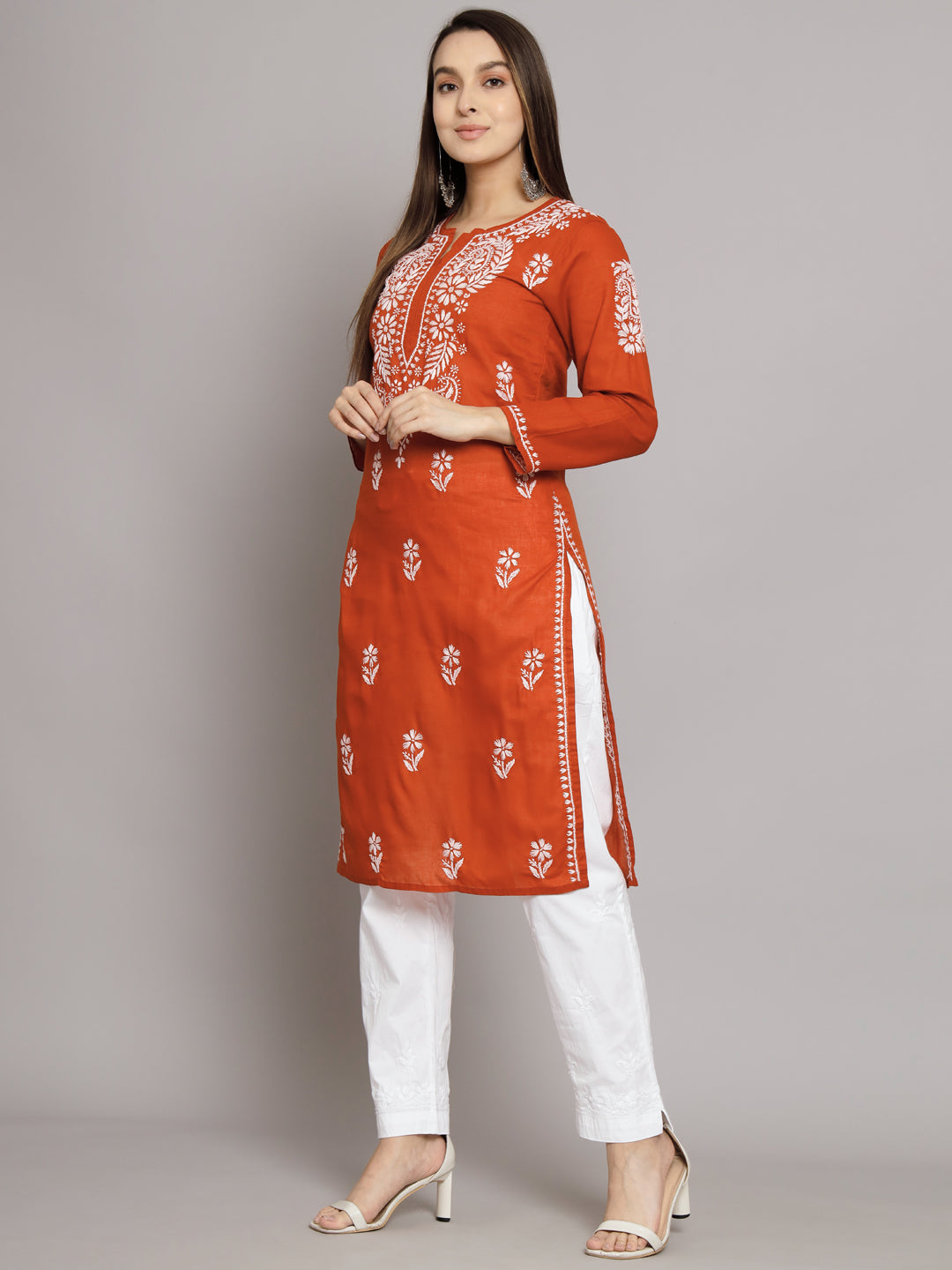 Hand Embroidered Chikankari  Cotton Straight Kurta- PC3561